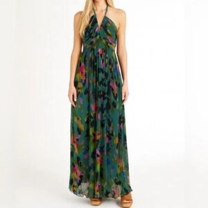 Sincerely Jules NWT Green Floral V-Neck Pleated Multicolor Maxi Dress Medium